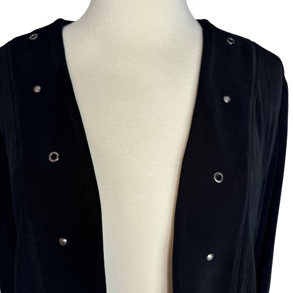 Vintage Chicos Travelers Black Slinky Cardigan With Silver Stud‎ Accents Size 2 - Picture 2 of 9